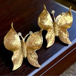 GORGEOUS Vintage CUSTOM 14k Yellow Gold Diamond BUTTERFLY Statement Earrings!
